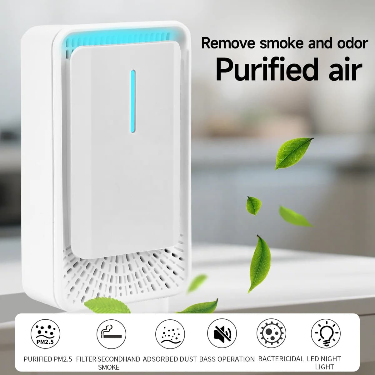 Plug-in Wall Negative Ion Air Purifier USB Powered Air Cleaner with Blue LED Light Odor Remover for Home Kitchen Bedroom 3