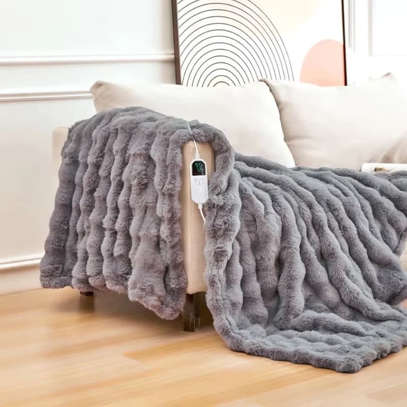 Faux Rabbit Fur Double Snuggle Blanket with Large Bubbles Skin-Friendly Warmth Cover Blanket Sofa Throw Electric Blanket 3