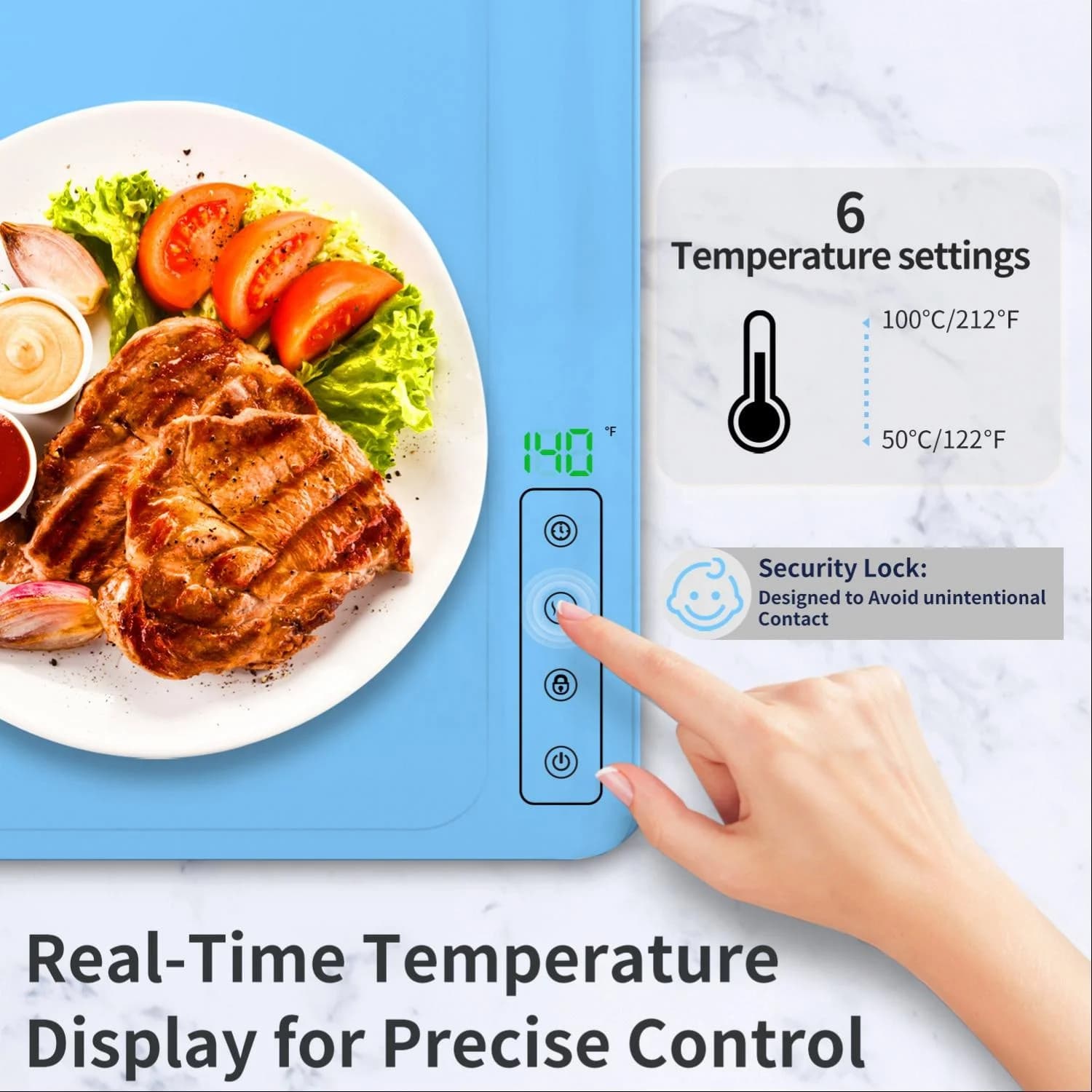 Domestic Flexible Silicone Food Warmer Electric Heating Plate for Reheating Meals Smart Dual-Temperature Food Warmer with 6