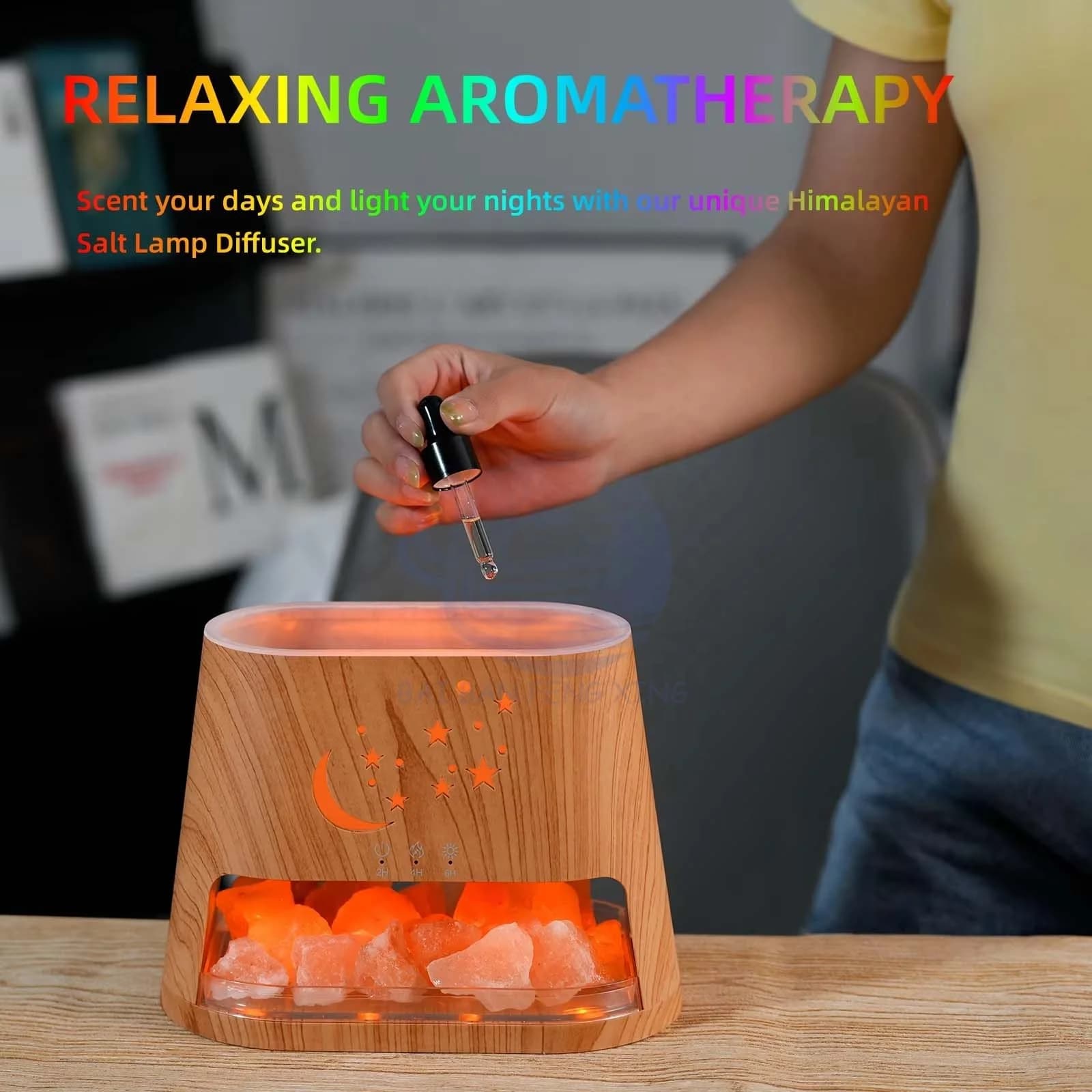 Natural Crystal Rock Salt Stone Ambient Lamp Bedroom Humidifier Colourful Flame Essential Oil Diffuser 5