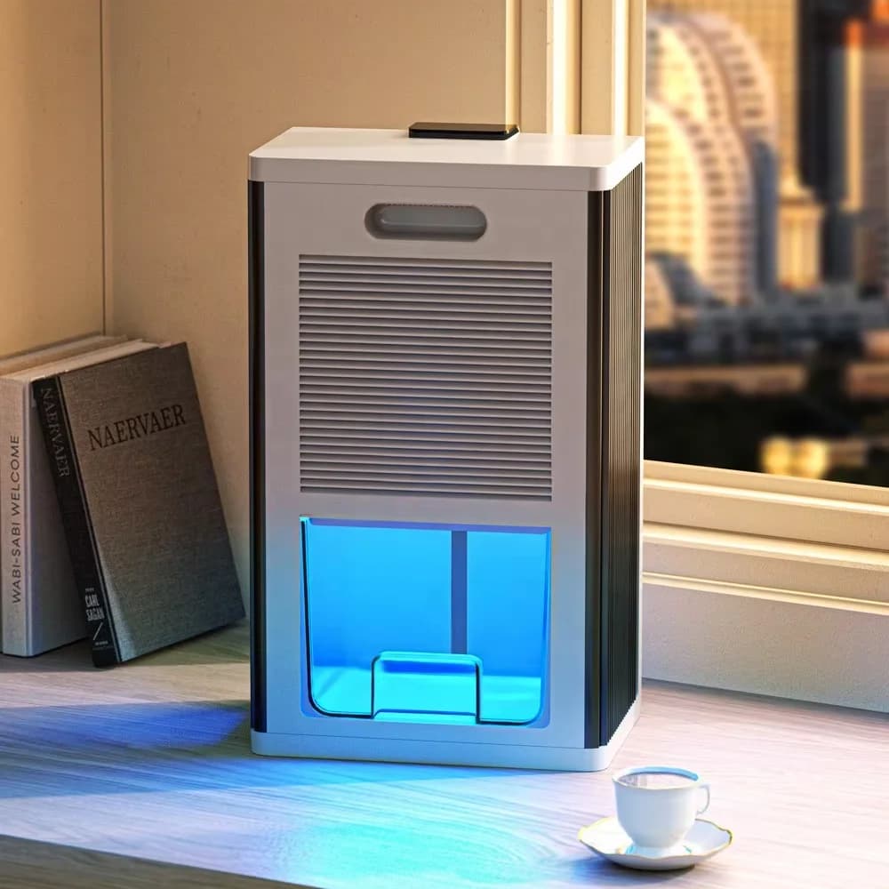 Compact Electric Dehumidifier with External Touch Control Water Level Indicator Sleep Mode Quiet Moisture Absorber for Bedroom 4