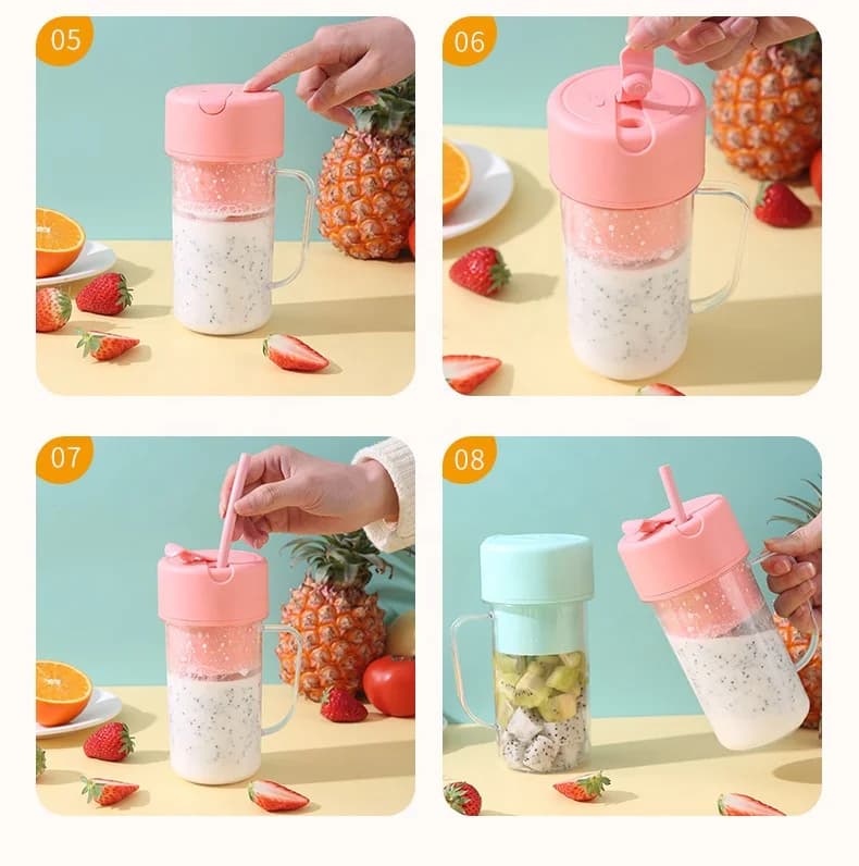 New Fashionable Household Electric Small Portable Mini Juicer Rechargeable Multifunctional Juice Straw Juicing Cup 7