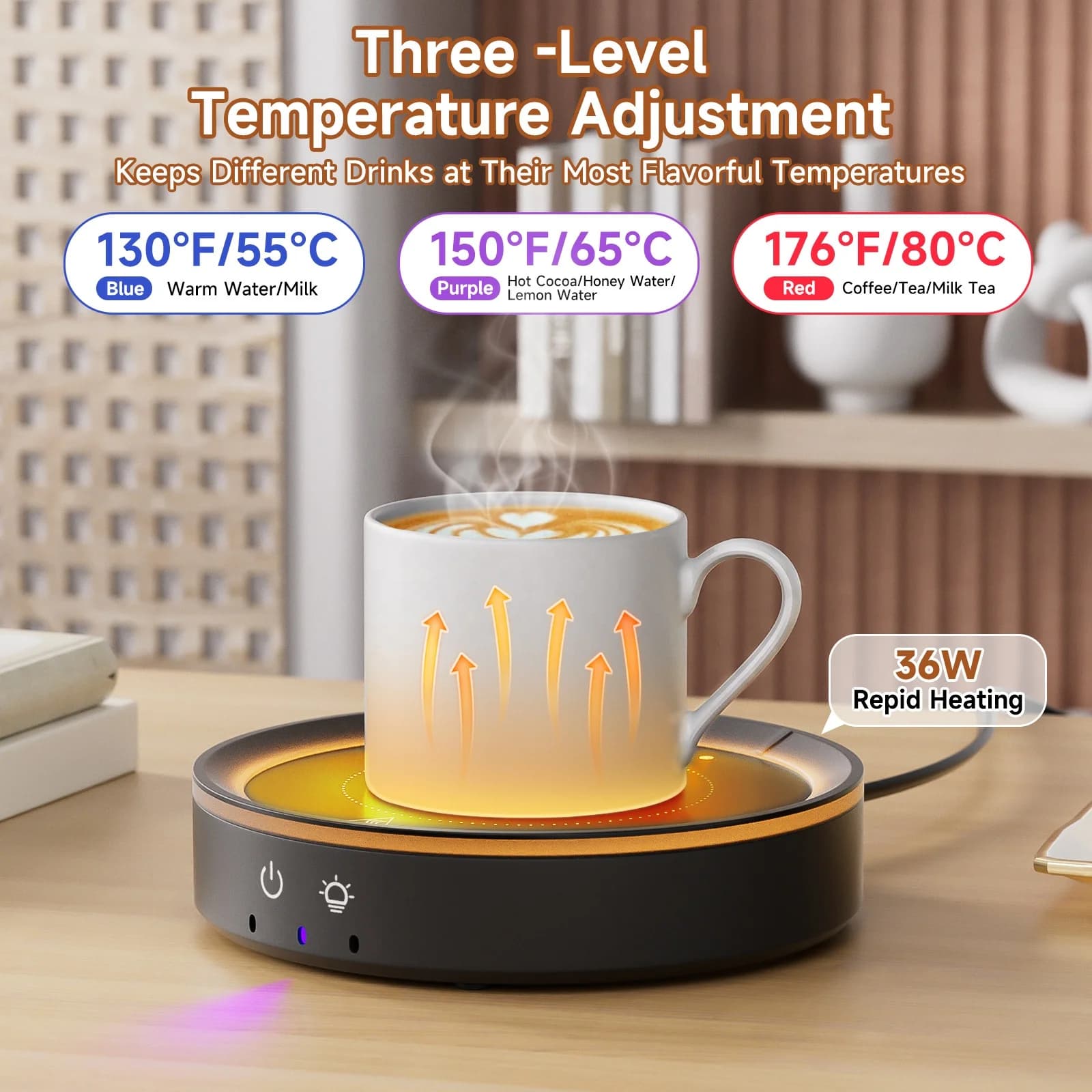 New USB Charging 80-degree Heated Thermostat Cup Holder Three-Level Temperature Adjustment Innovative Lighting Design 5
