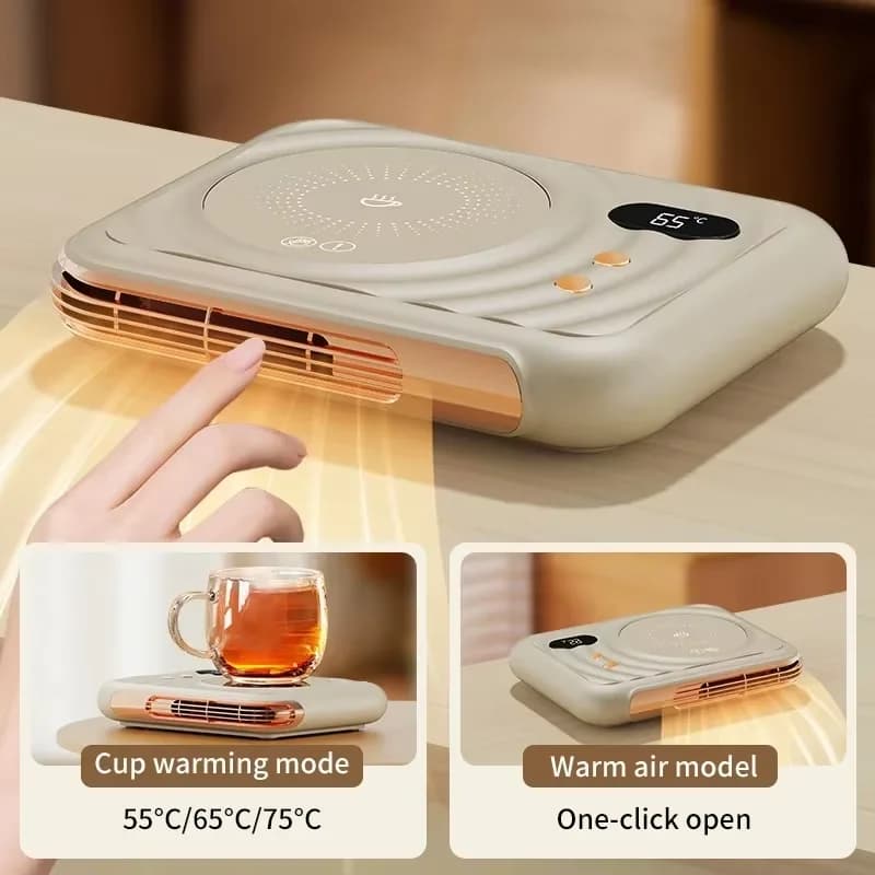 Black Dual-Function Cup Heater Cooler Pad 2-in-1 Thermostatic Drink Warmer with Cooling Fan for Desk Office 5