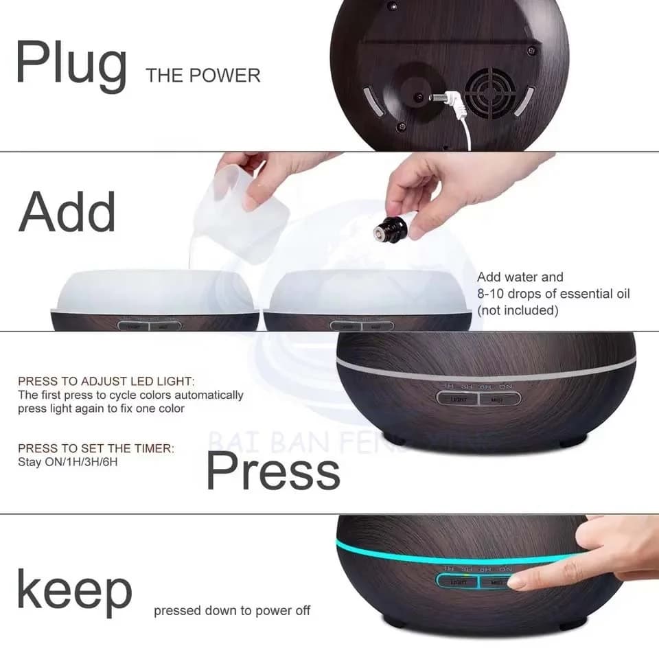 Air Aromatherapy Diffuser Woodgrain Home Bedroom Hotel Ultrasonic Essential Oil Mist Humidifier 5