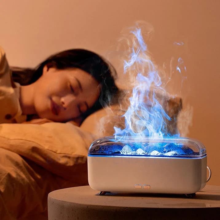 New Simulation Flame Aromatherapy Machine Colourful Atmosphere Diffuser Desktop Home air Humidifier 5