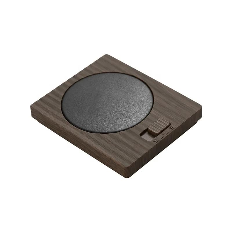 Minimalist Square Wooden Stainless Steel Beverage Heater Pad Manual Control Thermostatic Mug Warmer for Desk Home 7