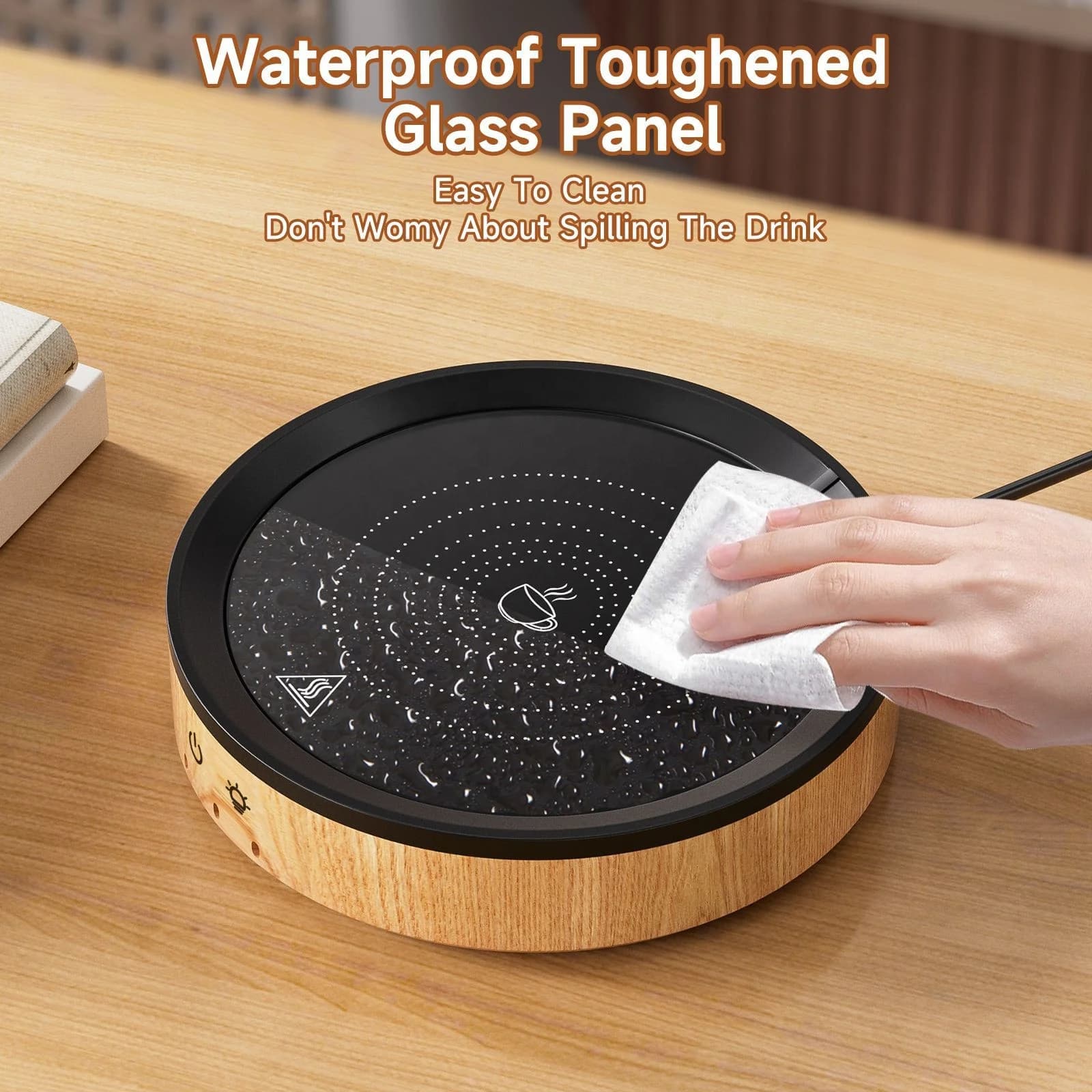 Easy-Clean Round Cup Heating Pad Smart Touch Control Thermostatic Drink Warmer with Spill-Resistant Glass Surface 6