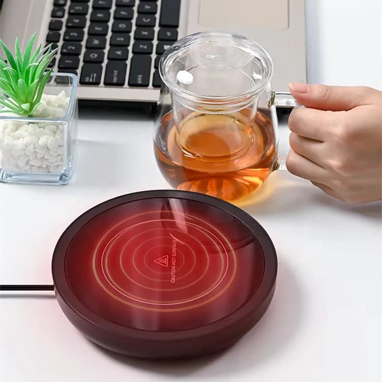 Ultra-Thin Black Cup Heating Plate Portable Electric Beverage Warmer with High-Temperature Safety Warning Design 4