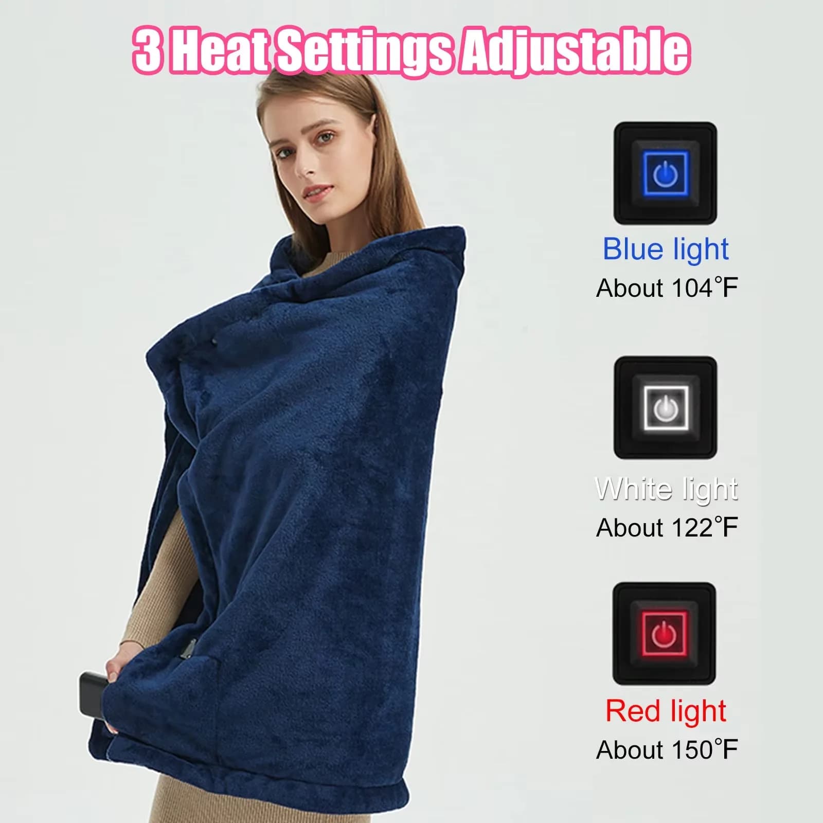 New USB-powered Shawl Blanket Adjustable Temperature, Machine Washable Dual-purpose Knee Blanket for Office and Car Use 3