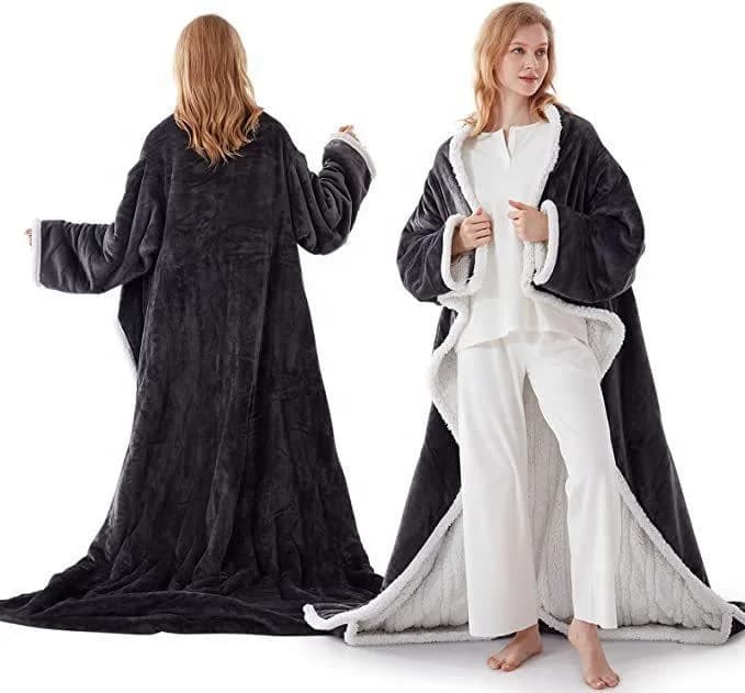 Electric Heated Blanket with Sleeves Wearable Heated Blanket Flannel Shearling Fleece Electric Blanket for Home and Office Use 3