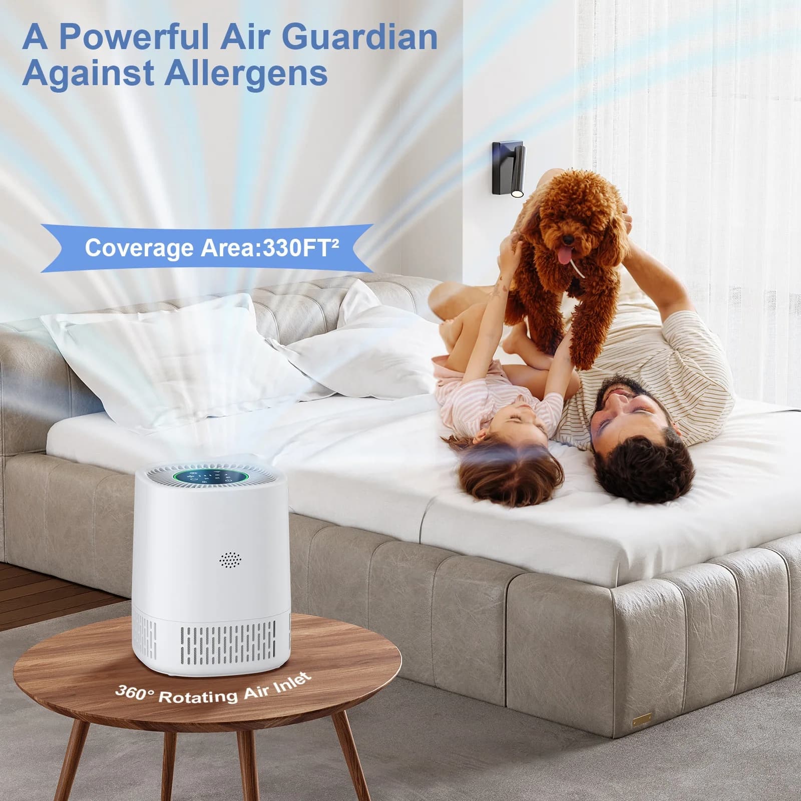 White Cylindrical Smart Air Purifier Touch Control with Timer Auto Mode Odor Eliminator for Large Room Bedroom Pet Area 5