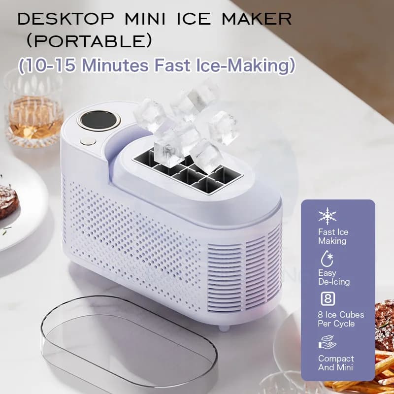Desktop Small Ice Maker Mini Convenient Home Dormitory Office Camping Car Carrying Cube Ice Automatic Ice Anytime 3
