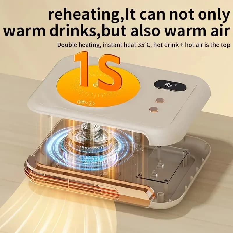 Black Dual-Function Cup Heater Cooler Pad 2-in-1 Thermostatic Drink Warmer with Cooling Fan for Desk Office 4