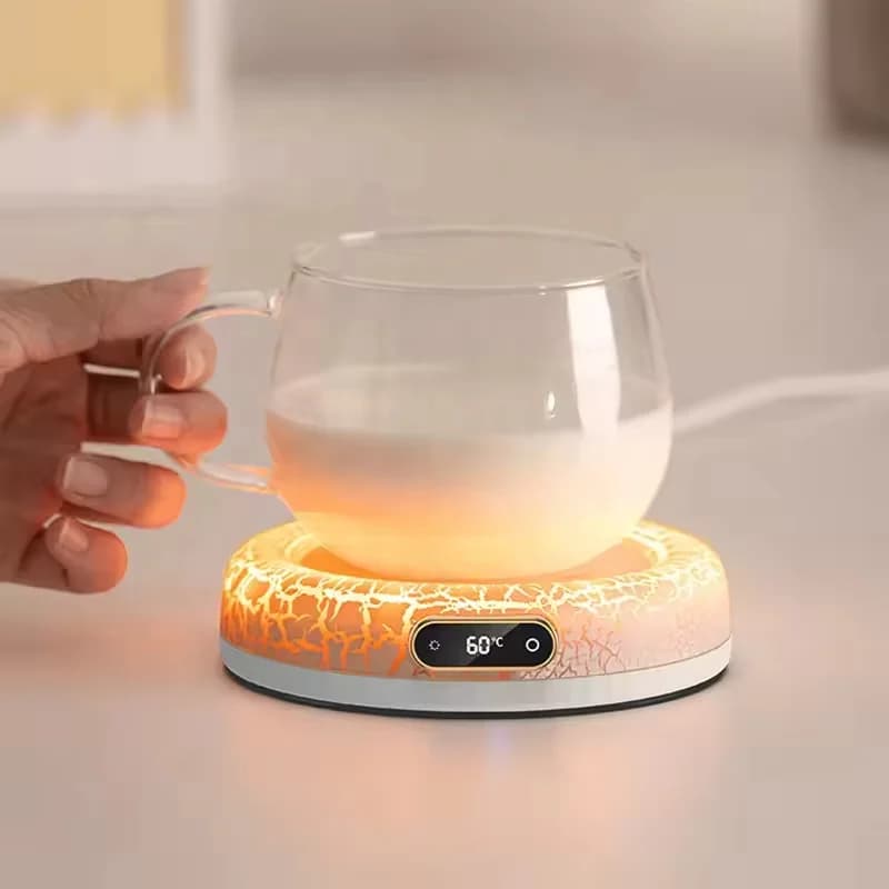 Black Marble-Effect Cup Heater Pad Thermostatic Beverage Warmer with LED Screen for Desk Office 5