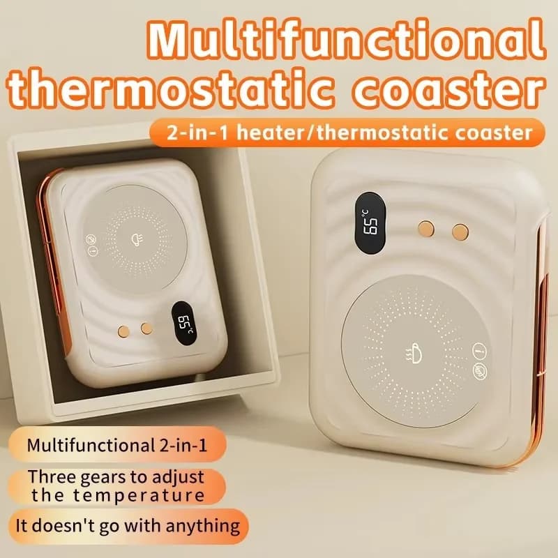 Black Dual-Function Cup Heater Cooler Pad 2-in-1 Thermostatic Drink Warmer with Cooling Fan for Desk Office