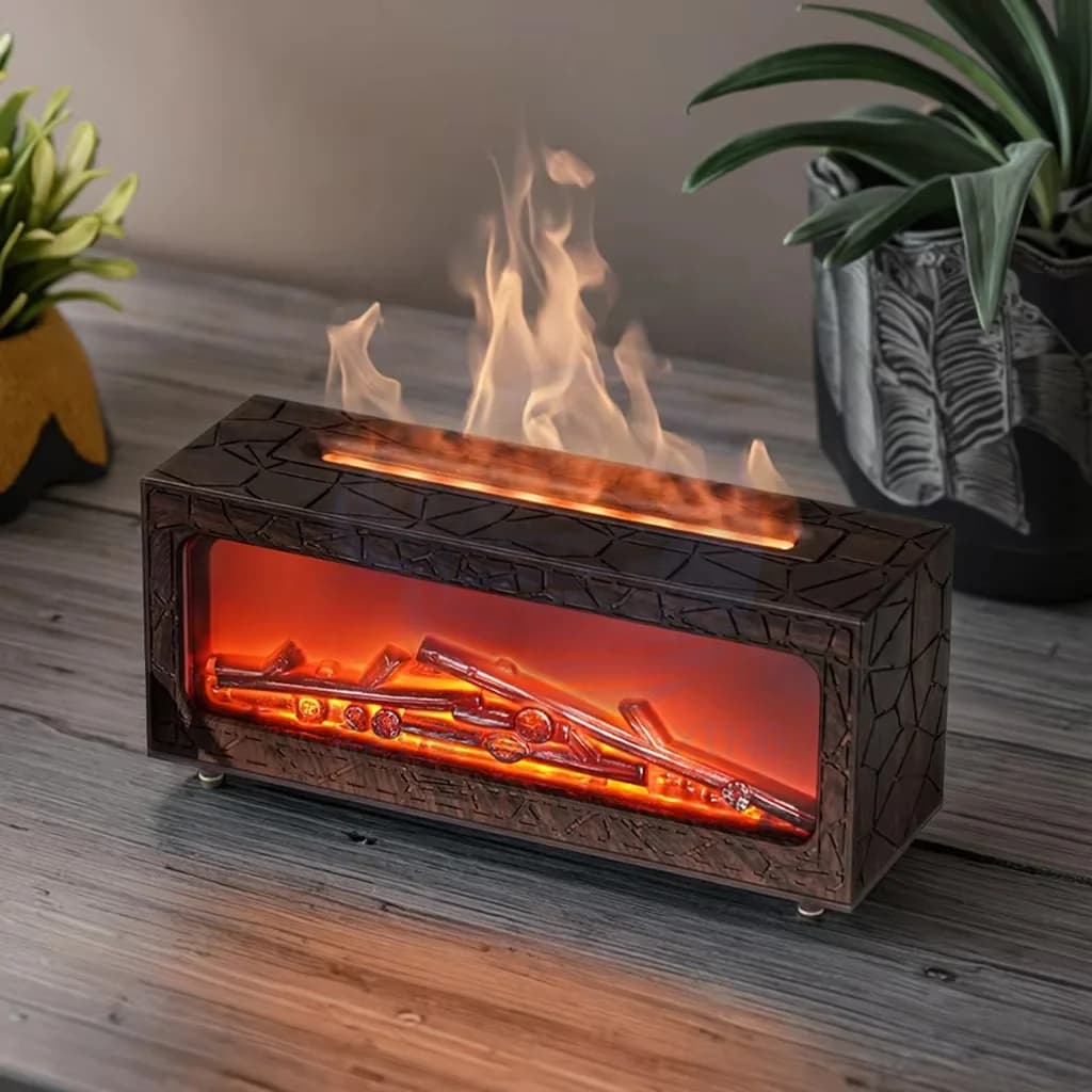 New Retro Ffireplace Flame Humidifier Usb Home Desktop Bedroom Diffuser 3D Simulation Flame Aromatherapy Machine 3