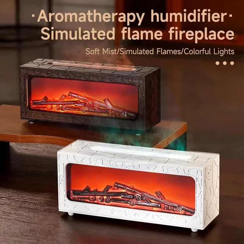 New Retro Ffireplace Flame Humidifier Usb Home Desktop Bedroom Diffuser 3D Simulation Flame Aromatherapy Machine 6