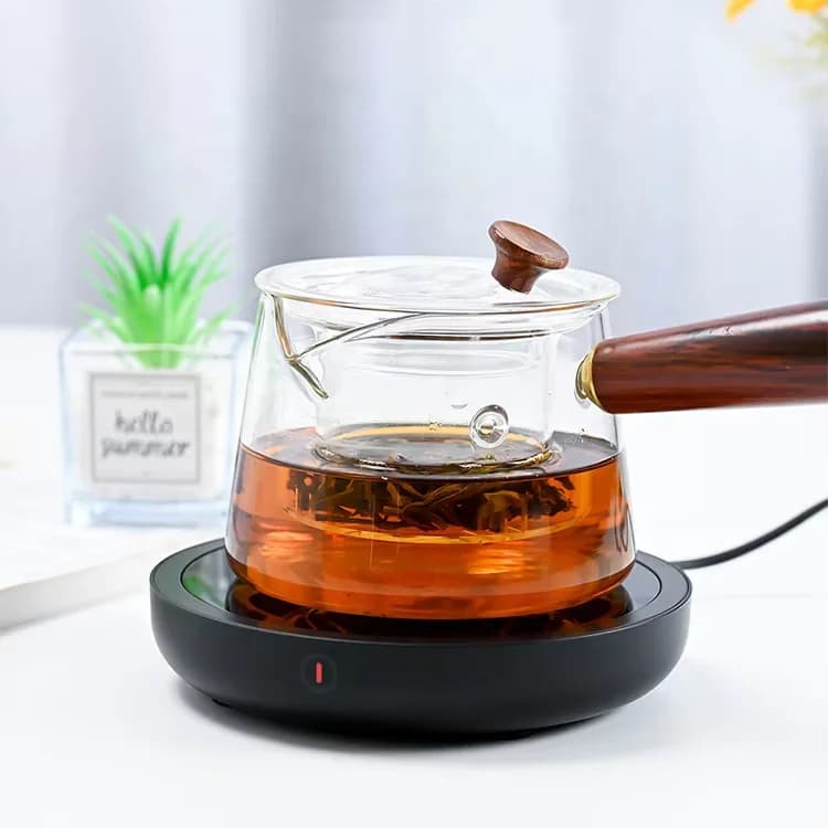 Ultra-Thin Black Cup Heating Plate Portable Electric Beverage Warmer with High-Temperature Safety Warning Design 2