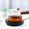 Ultra-Thin Black Cup Heating Plate Portable Electric Beverage Warmer with High-Temperature Safety Warning Design