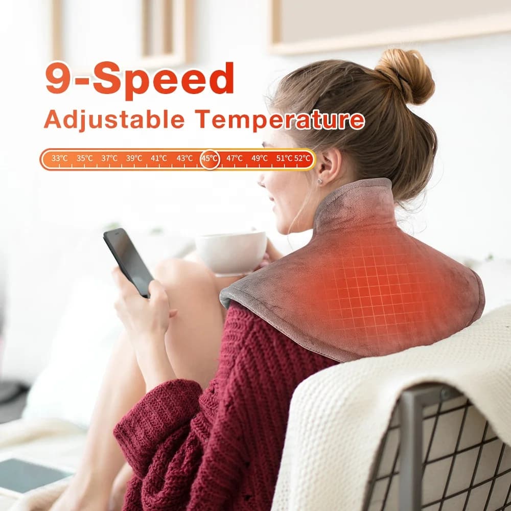 9-level Control with 4-stage Timer Shoulder and Neck Heating Pad Smart Heat Therapy Scarf Electric Blanket Safe Rapid Heating 7