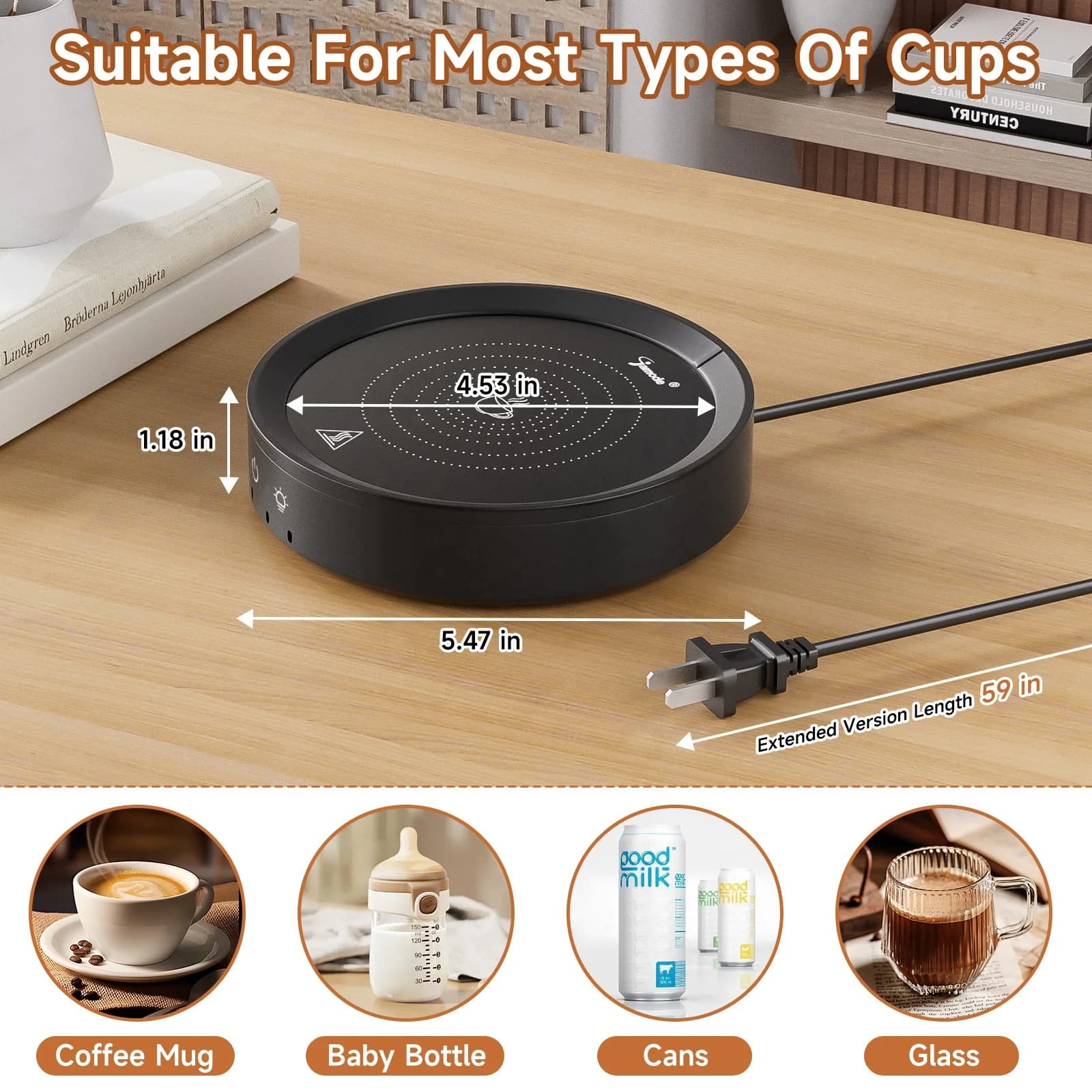 Easy-Clean Round Cup Heating Pad Smart Touch Control Thermostatic Drink Warmer with Spill-Resistant Glass Surface 4
