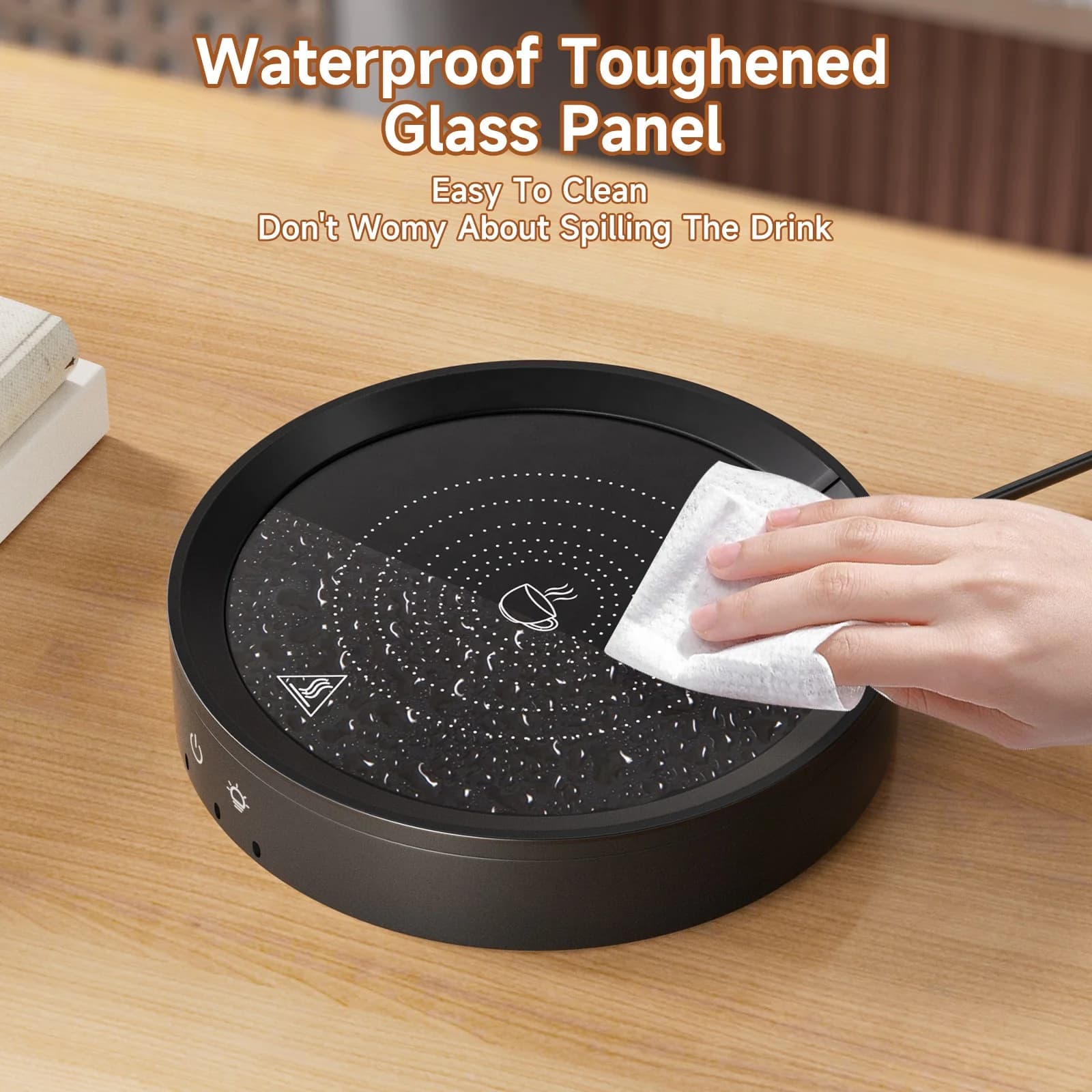 Easy-Clean Round Cup Heating Pad Smart Touch Control Thermostatic Drink Warmer with Spill-Resistant Glass Surface 5