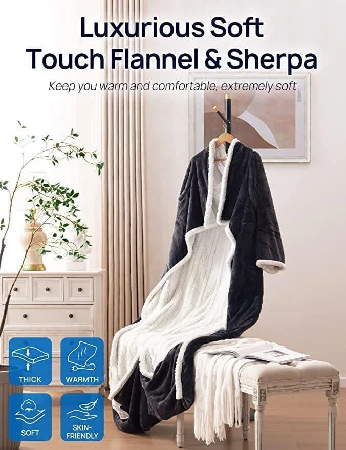 Electric Heated Blanket with Sleeves Wearable Heated Blanket Flannel Shearling Fleece Electric Blanket for Home and Office Use 5