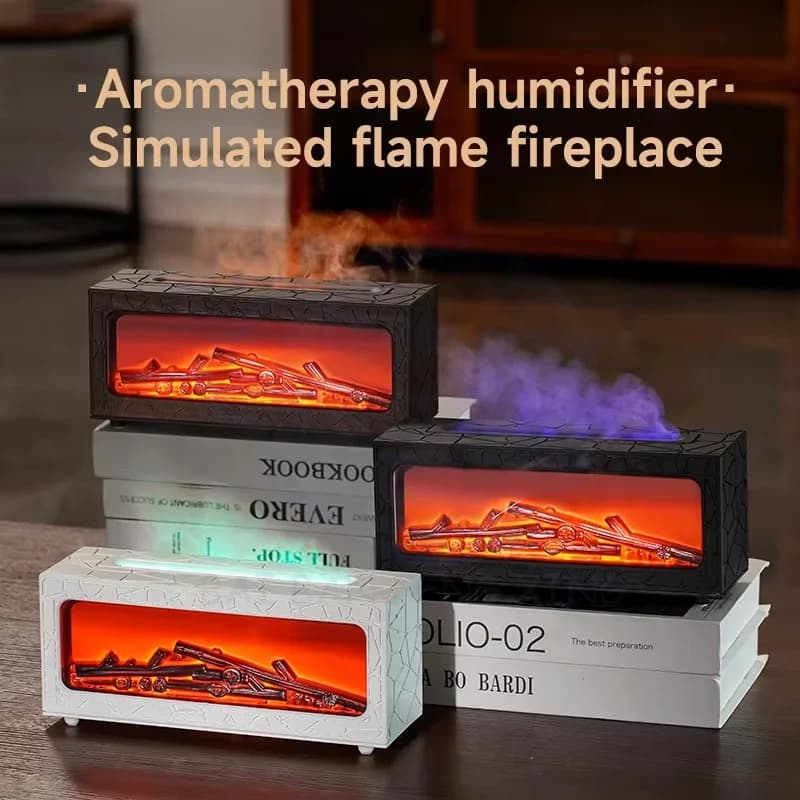 New Retro Ffireplace Flame Humidifier Usb Home Desktop Bedroom Diffuser 3D Simulation Flame Aromatherapy Machine 7