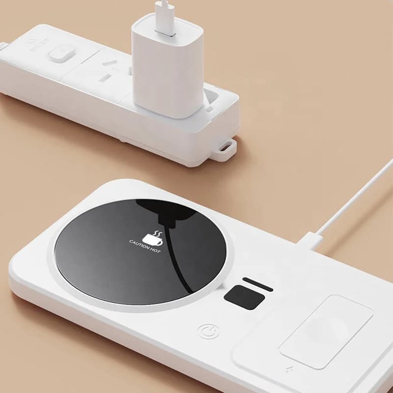 White Multi-Function Cup Heater Pad Digital Display Beverage Warmer with Wireless Charging Station for Office Home 3