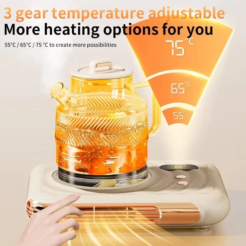 Black Dual-Function Cup Heater Cooler Pad 2-in-1 Thermostatic Drink Warmer with Cooling Fan for Desk Office 3