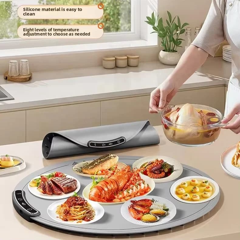 Electric Silicone Food Warmer Mat Portable Folding Hot Food Board Home Meal Heating Insulation Board Multi-Functional Roll-Up 4 6