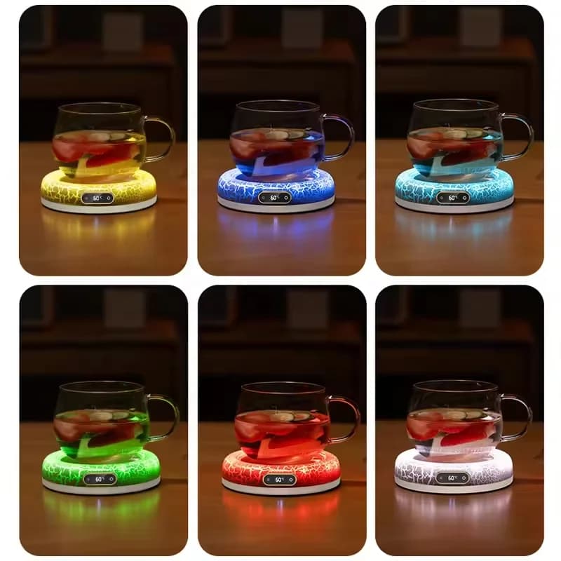 Black Marble-Effect Cup Heater Pad Thermostatic Beverage Warmer with LED Screen for Desk Office 7