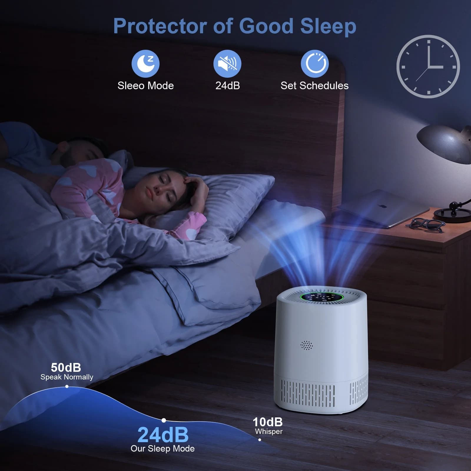 White Cylindrical Smart Air Purifier Touch Control with Timer Auto Mode Odor Eliminator for Large Room Bedroom Pet Area 7