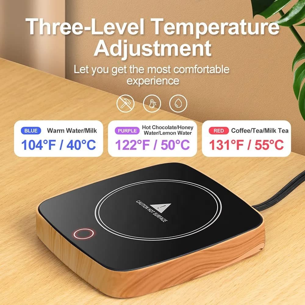 Light Wood Grain Electric Cup Heater Pad Constant Temperature Beverage Warmer with Safety Warning Design 2