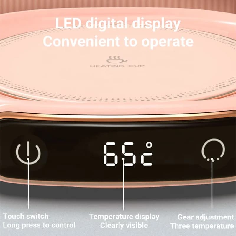 Black Electric Cup Heater Pad 65°C Constant Temperature Beverage Warmer with Touch Control LED Screen 3