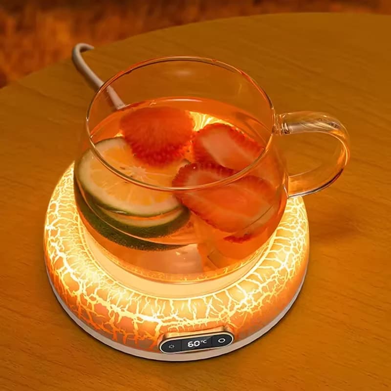 Black Marble-Effect Cup Heater Pad Thermostatic Beverage Warmer with LED Screen for Desk Office 4