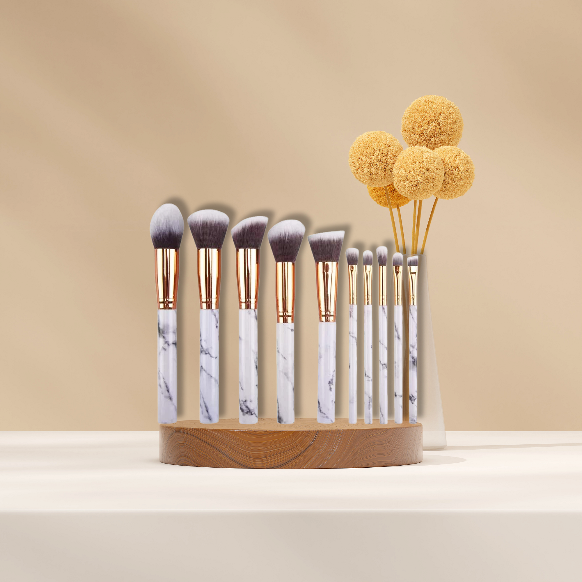 10 marble patterned handle makeup brush set