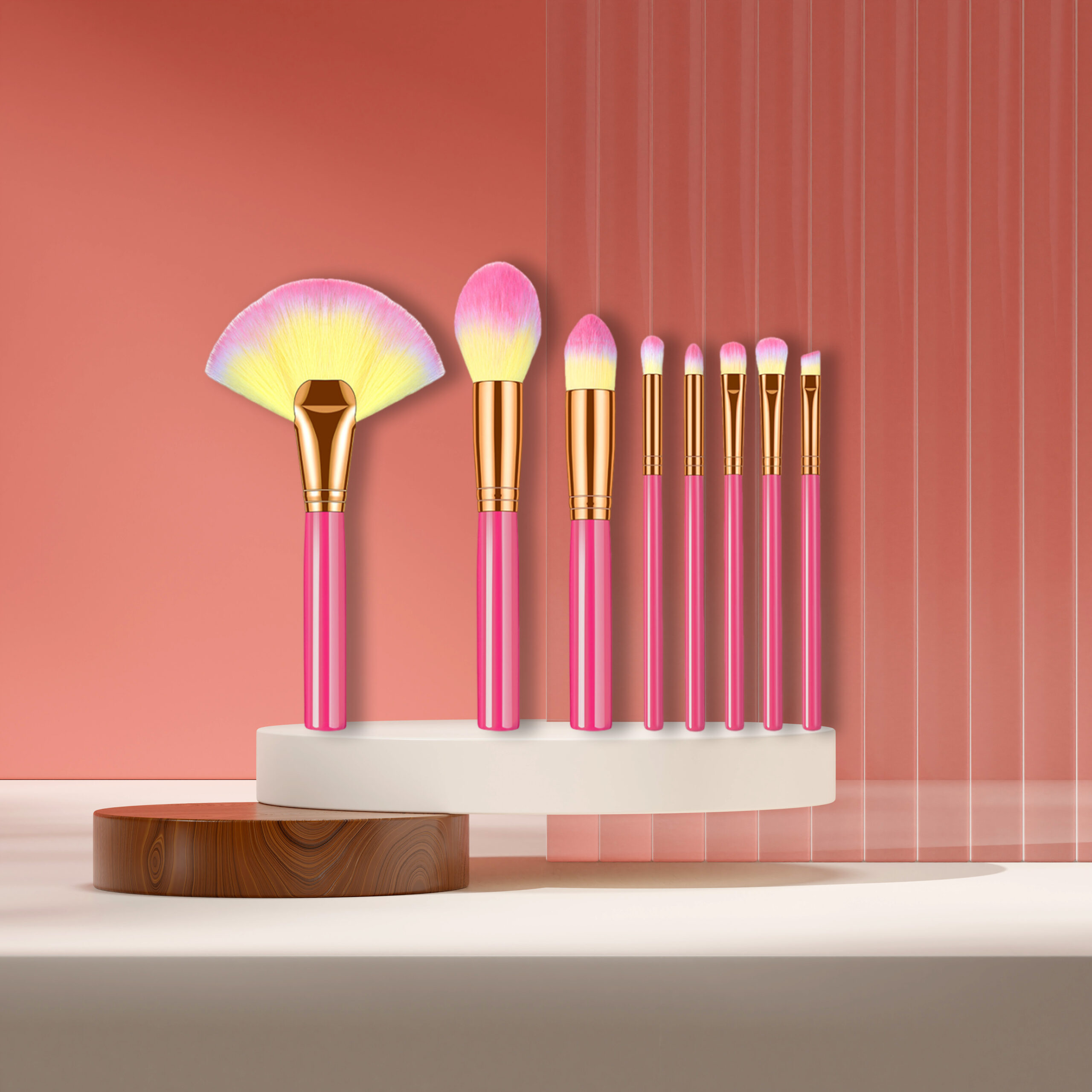 8 pink and yellow gradient makeup brush set